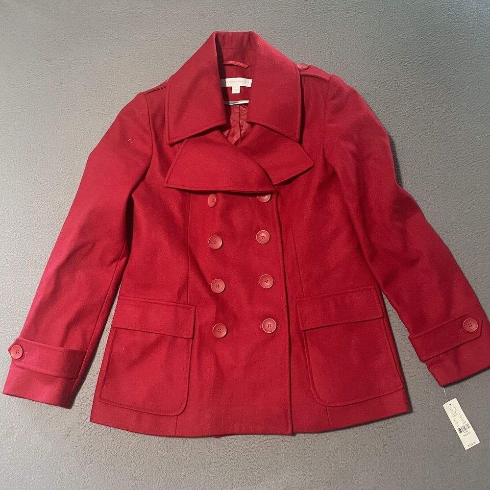 New York & Company Blazer Jacket Coat Red Double Breasted Women's Wool Size M